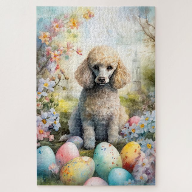Poodle Dog with Easter Eggs Holiday Jigsaw Puzzle (Vertical)