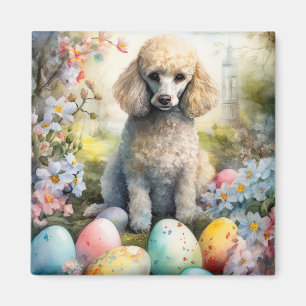 Poodle Dog with Easter Eggs Holiday Magnet