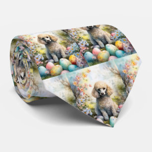 Poodle Dog with Easter Eggs Holiday Tie