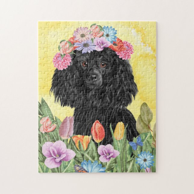 Poodle Dog with Flowers Spring Jigsaw Puzzle (Vertical)