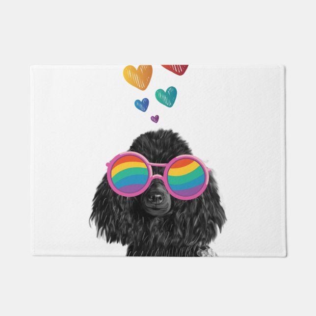 Poodle Dog with Hearts Valentine's Day Doormat (Front)