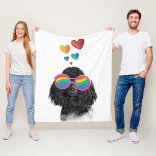 Poodle Dog with Hearts Valentine's Day Fleece Blanket