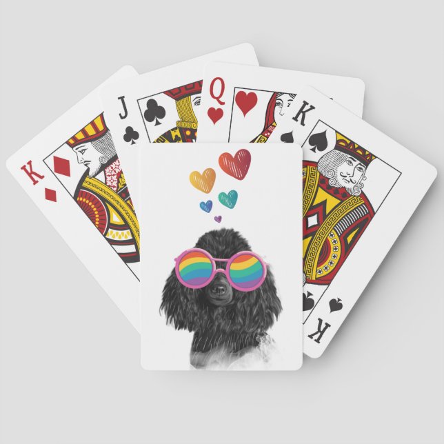 Poodle Dog with Hearts Valentine's Day Playing Cards (Back)