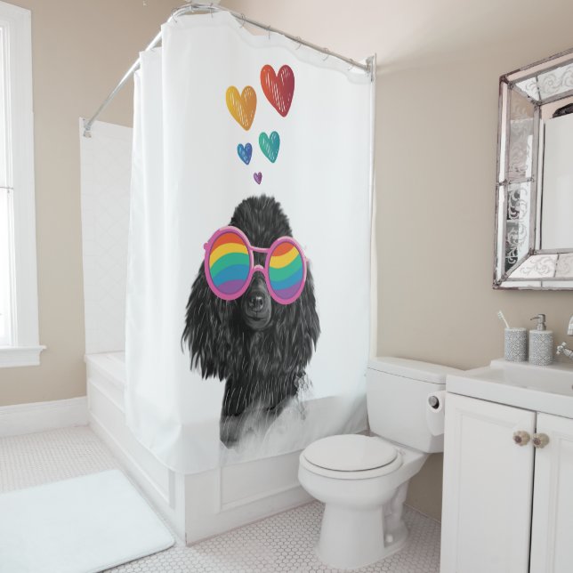 Poodle Dog with Hearts Valentine's Day  Shower Curtain (In Situ)