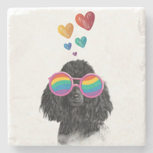 Poodle Dog with Hearts Valentine's Day Stone Coaster
