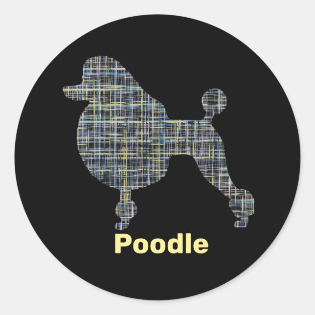 Poodle Dog Yellow & Blue Grid Classic Round Sticker (Front)