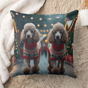Poodle Dogs Christmas Snow Holiday  Cushion