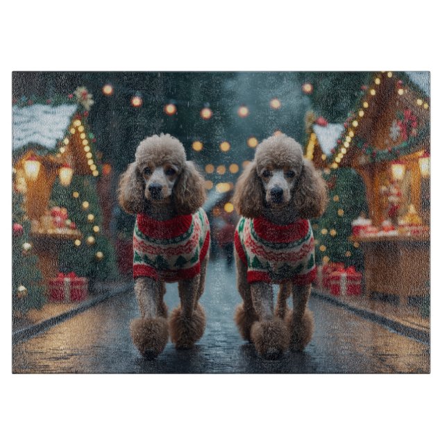 Poodle Dogs Christmas Snow Holiday  Cutting Board (Front)