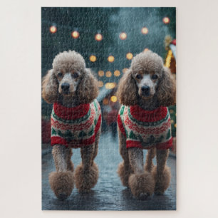 Poodle Dogs Christmas Snow Holiday Jigsaw Puzzle