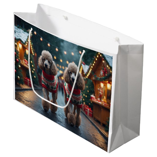 Poodle Dogs Christmas Snow Holiday  Large Gift Bag (Front Angled)