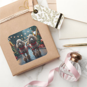 Poodle Dogs Christmas Snow Holiday  Square Sticker