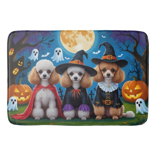 Poodle Dogs Pumpkin Halloween Funny Bath Mat (Front)