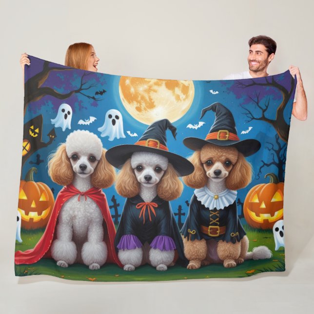 Poodle Dogs Pumpkin Halloween Funny Fleece Blanket (In Situ)
