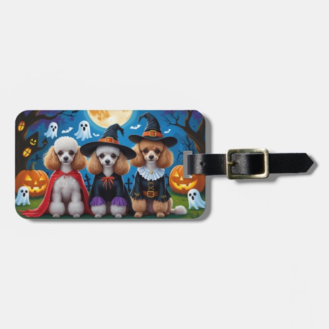 Poodle Dogs Pumpkin Halloween Funny Luggage Tag (Front Horizontal)