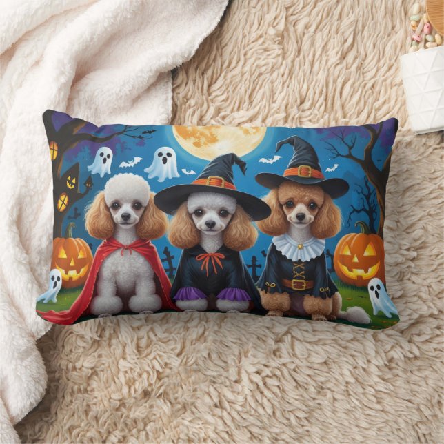 Poodle Dogs Pumpkin Halloween Funny Lumbar Cushion (Blanket)