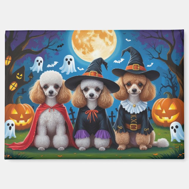 Poodle Dogs Pumpkin Halloween Funny Magnet (Front)