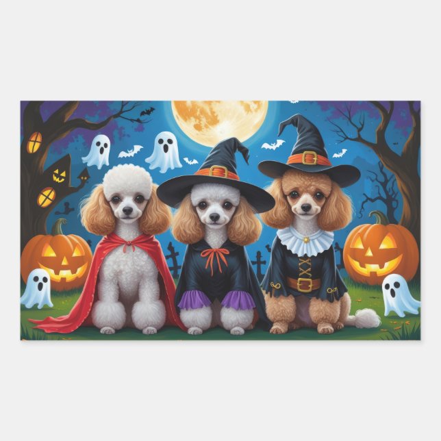Poodle Dogs Pumpkin Halloween Funny Rectangular Sticker (Front)