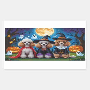 Poodle Dogs Pumpkin Halloween Funny Rectangular Sticker