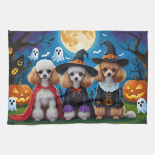Poodle Dogs Pumpkin Halloween Funny Tea Towel