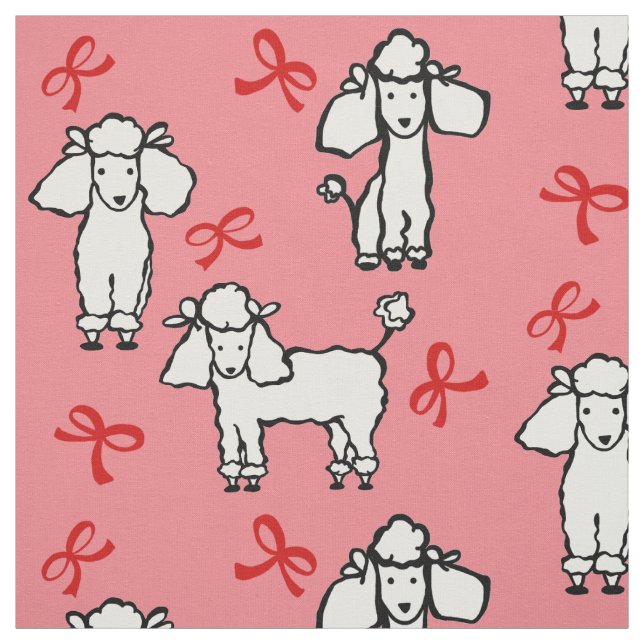 Poodle Dogs Red Bow Pink Fabric (Swatch)