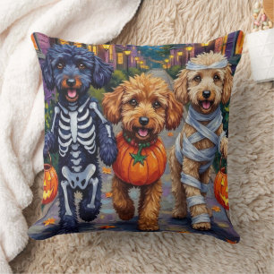 Poodle Dogs Trick-or-Treating Halloween Costumes Cushion