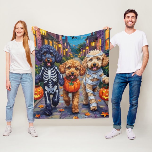 Poodle Dogs Trick-or-Treating Halloween Costumes Fleece Blanket (In Situ)
