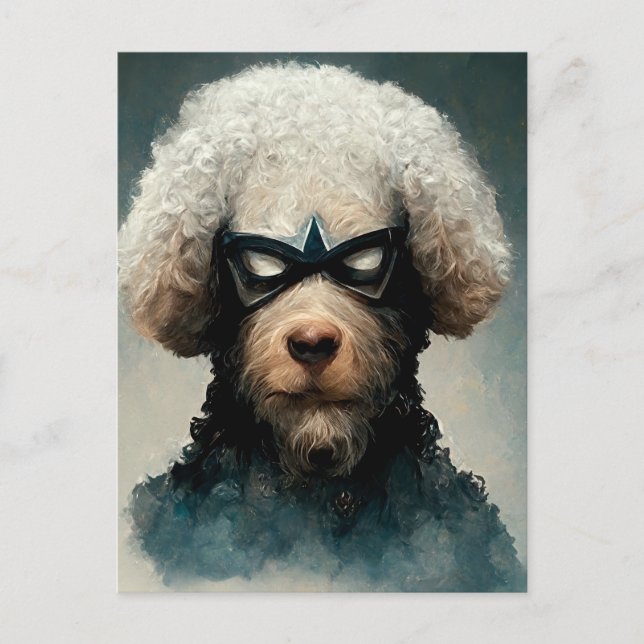 Poodle Dressed As Superhero Dog Postcard (Front)