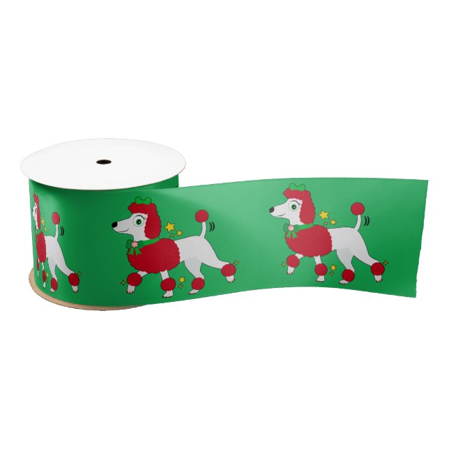 Poodle Dressed for Christmas and Ready to Go 3" Satin Ribbon (Spool)