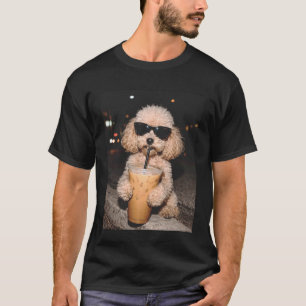 Poodle Drinking Iced Coffee Funny Dog Meme T-Shirt