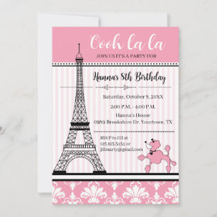 Poodle & Eiffel Tower Theme Birthday Invitation