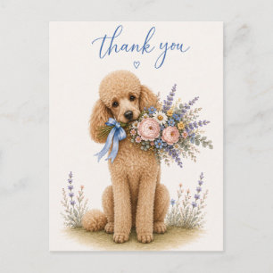 Poodle Flower Bouquet Thank You Postcard