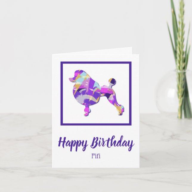 Poodle French Dog Silhouette Purple PY&B Birthday Card (Front)
