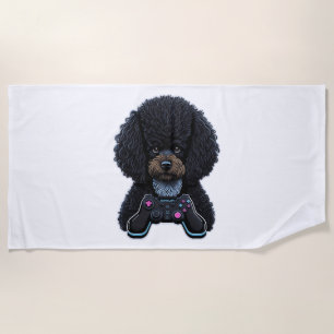 Poodle Gamer With Joystick Beach Towel