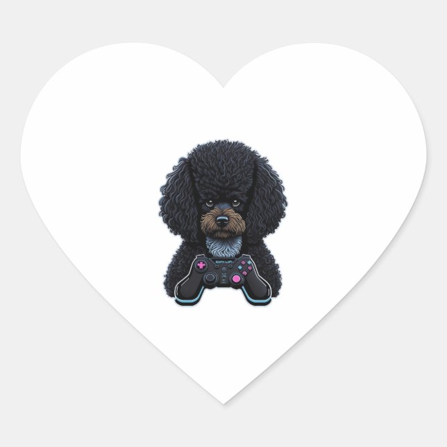 Poodle Gamer With Joystick  Heart Sticker (Front)