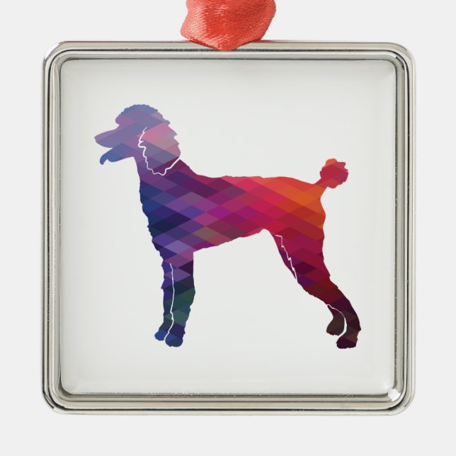 Poodle Geo Silhouette Purple Metal Ornament (Front)