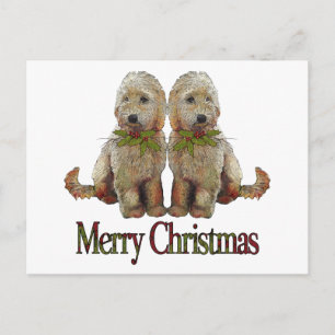 Poodle, Golden Doodle Couple Christmas: Art Holiday Postcard