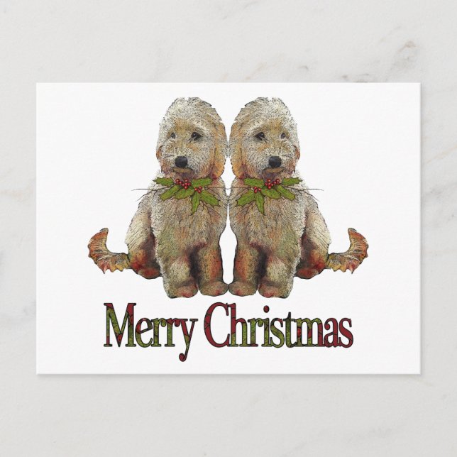 Poodle, Golden Doodle Couple Christmas: Art Holiday Postcard (Front)