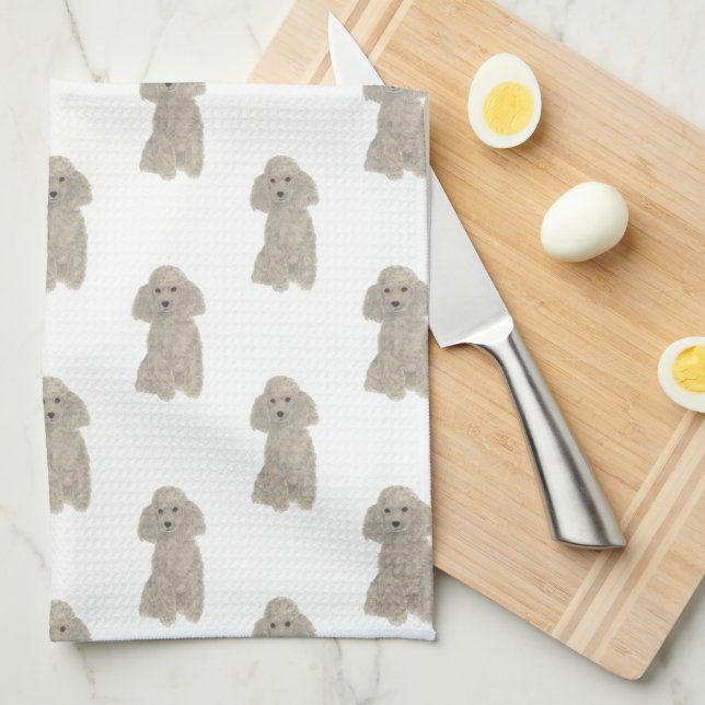 Poodle (Grey Silver) Tea Towel (Quarter Fold)