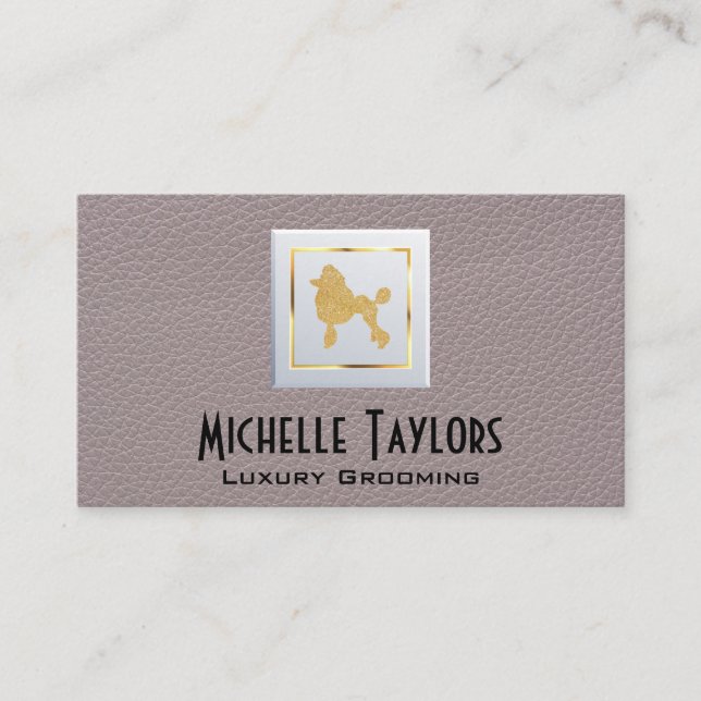 Poodle | Grooming | Leather Business Card (Front)