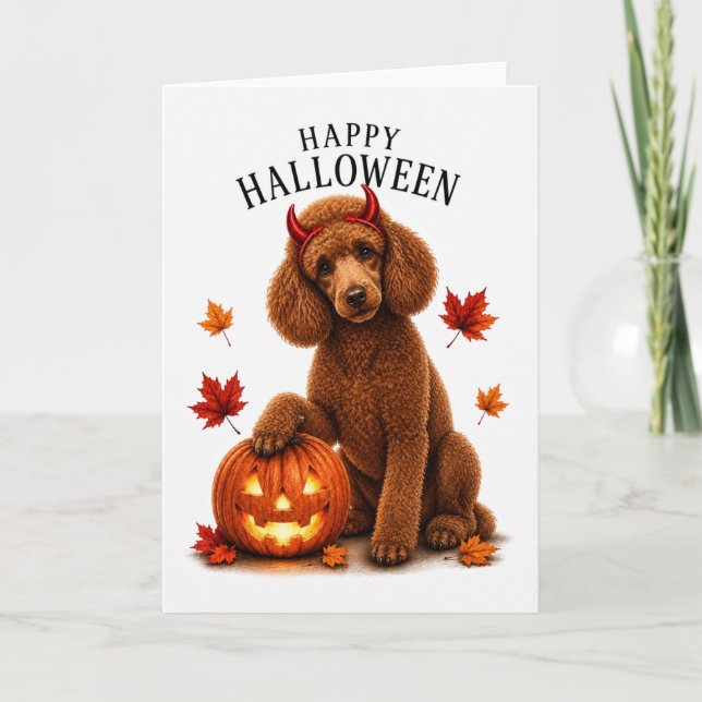 Poodle Halloween Devil Dog Card (Front)