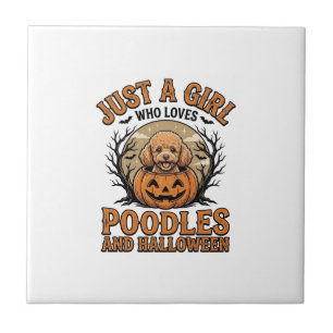 Poodle Halloween Girl Vintage Pumpkin Dog Shirt De Ceramic Tile