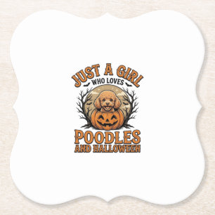 Poodle Halloween Girl Vintage Pumpkin Dog Shirt De Paper Coaster