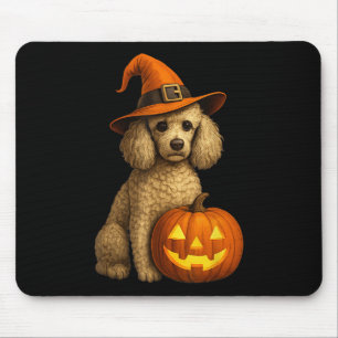 Poodle Halloween Pumpkin Witch Hat Dog Art Family Mouse Pad