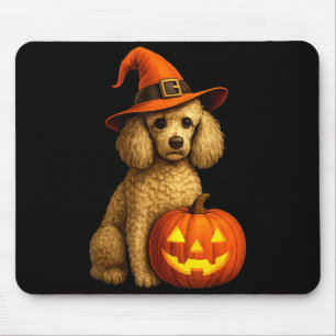 Poodle Halloween Pumpkin Witch Hat Dog Art Family  Mouse Pad