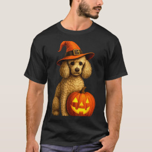 Poodle Halloween Pumpkin Witch Hat Dog Art Family  T-Shirt