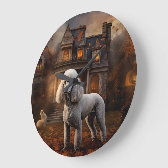 Poodle Halloween Scary Large Clock (Angle)