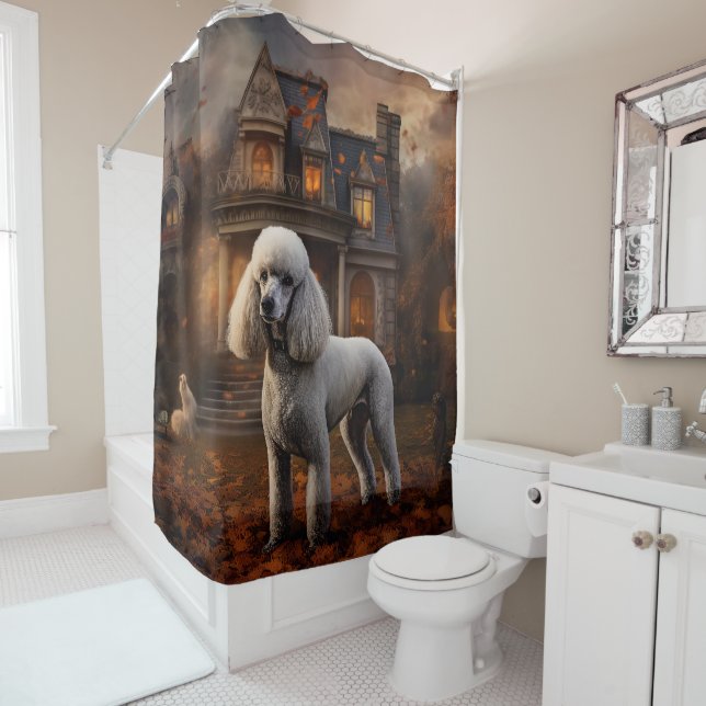 Poodle Halloween Scary Shower Curtain (In Situ)