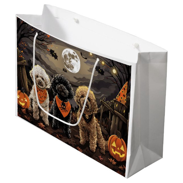 Poodle Halloween Spooky Large Gift Bag (Front Angled)