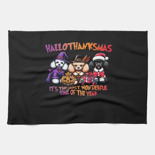 Poodle Halloween Thanksgiving Christmas Classic T- Tea Towel (Horizontal)