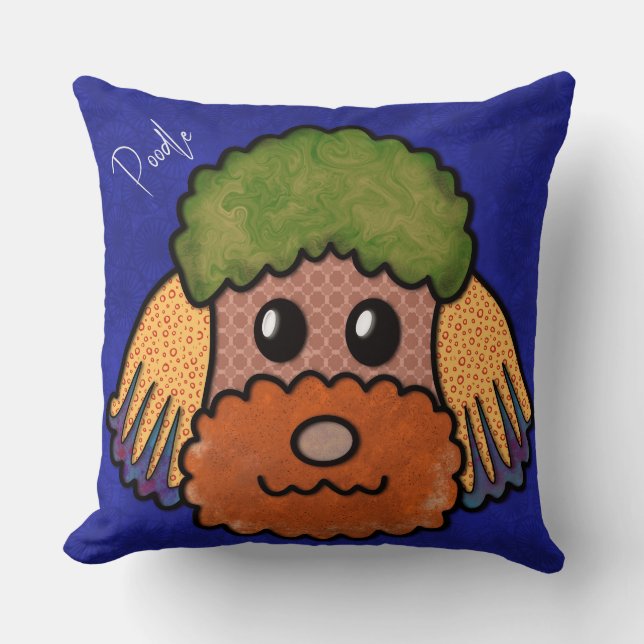 Poodle hand-painted Throw Pillow (Front)